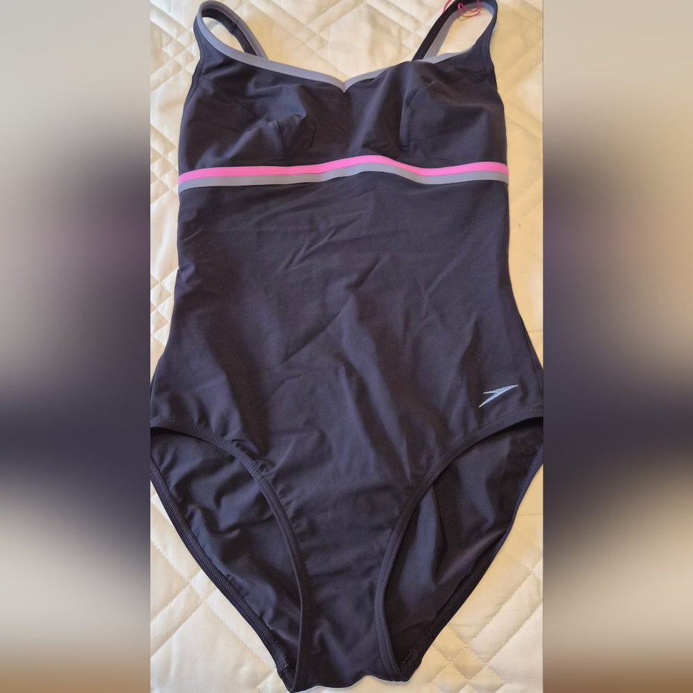 Speedo Women's One Piece Black with Pink Stripe